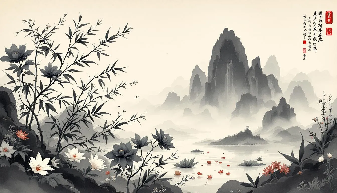 An illustration depicting the principles of traditional Chinese medicine, including herbs and acupuncture tools.