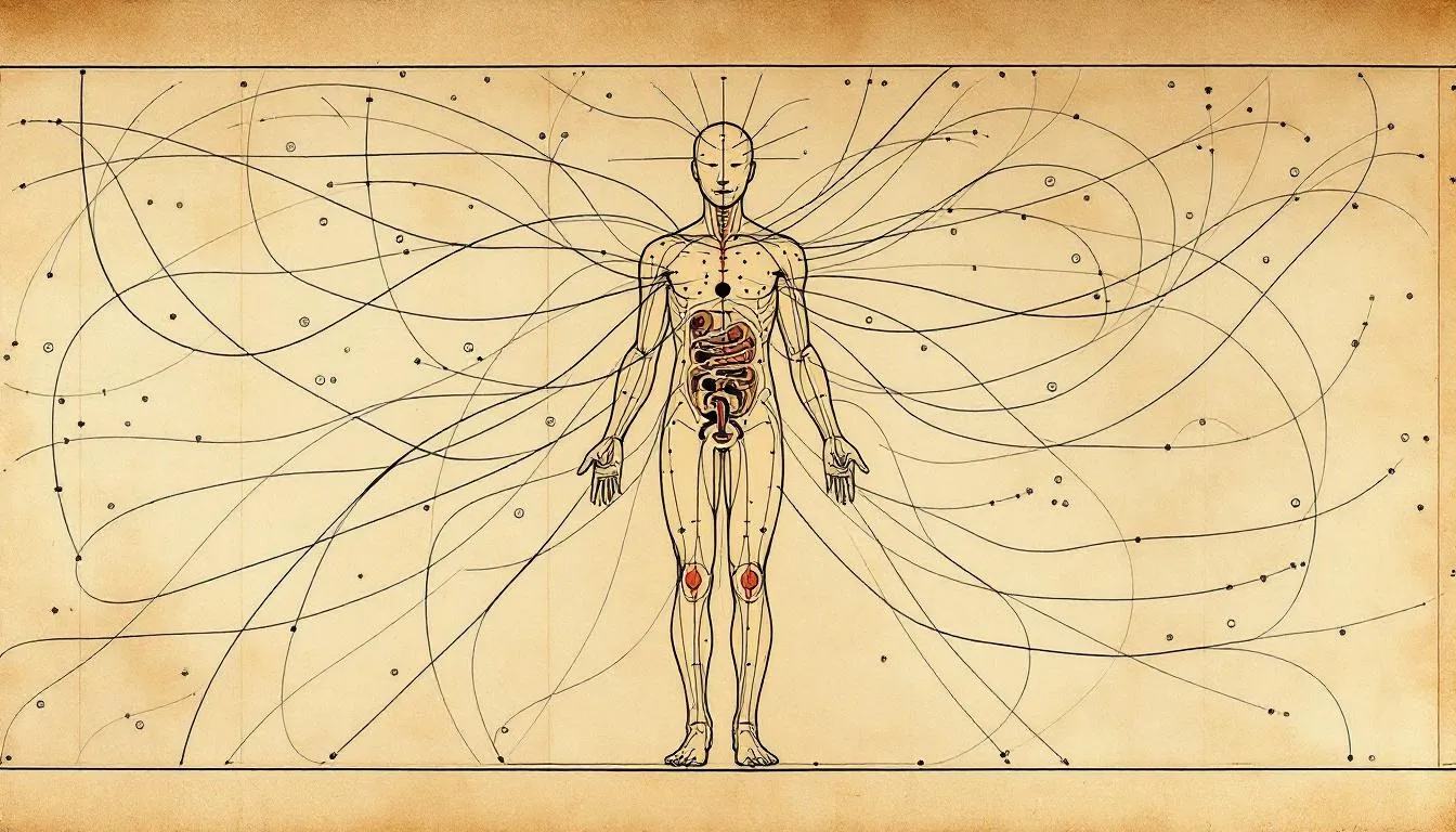 An illustration of acupuncture points and their locations on the body.